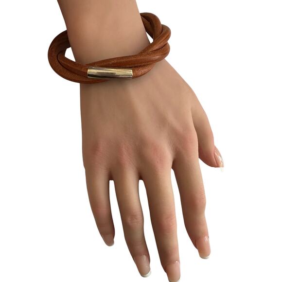 Hermes Brown Leather Tornado Bracelet - Picture 11 of 11